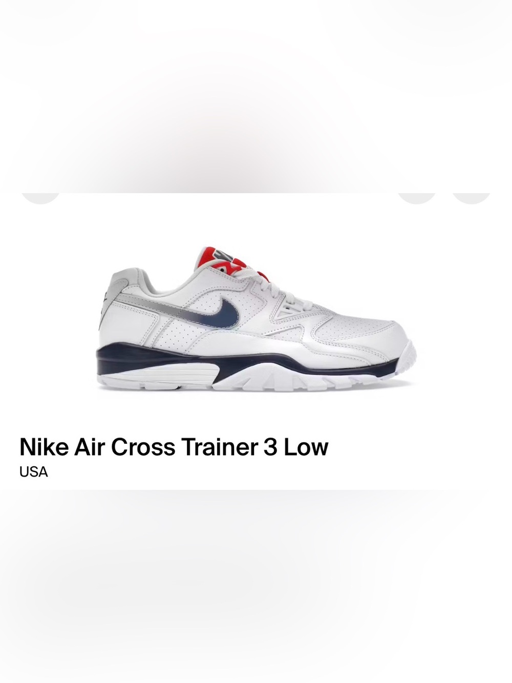 Nike White Leather Low-Top Sneakers with Navy Swoosh and Red Tongue